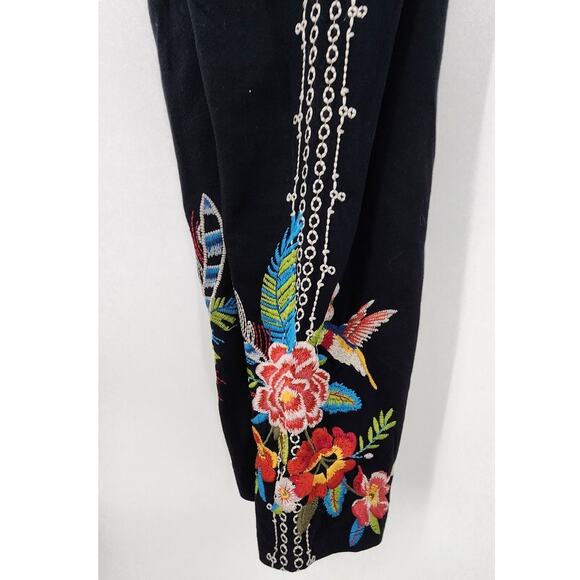 Johnny Was Style J61518-1 Leggings Black Embroidered Size XL Floral Humming Bird - Picture 8 of 11